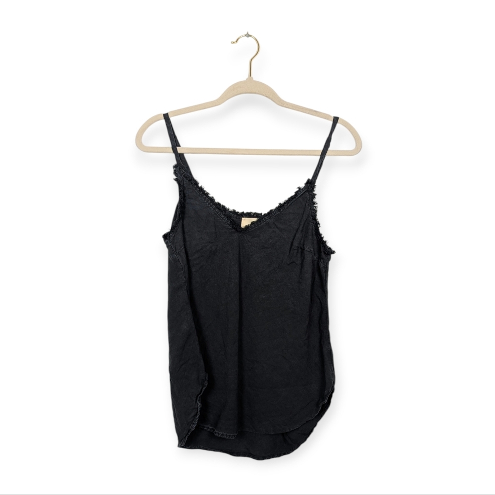 C&S by Cloth & Stone Black Frayed Tencel Cami Tank Top Size S